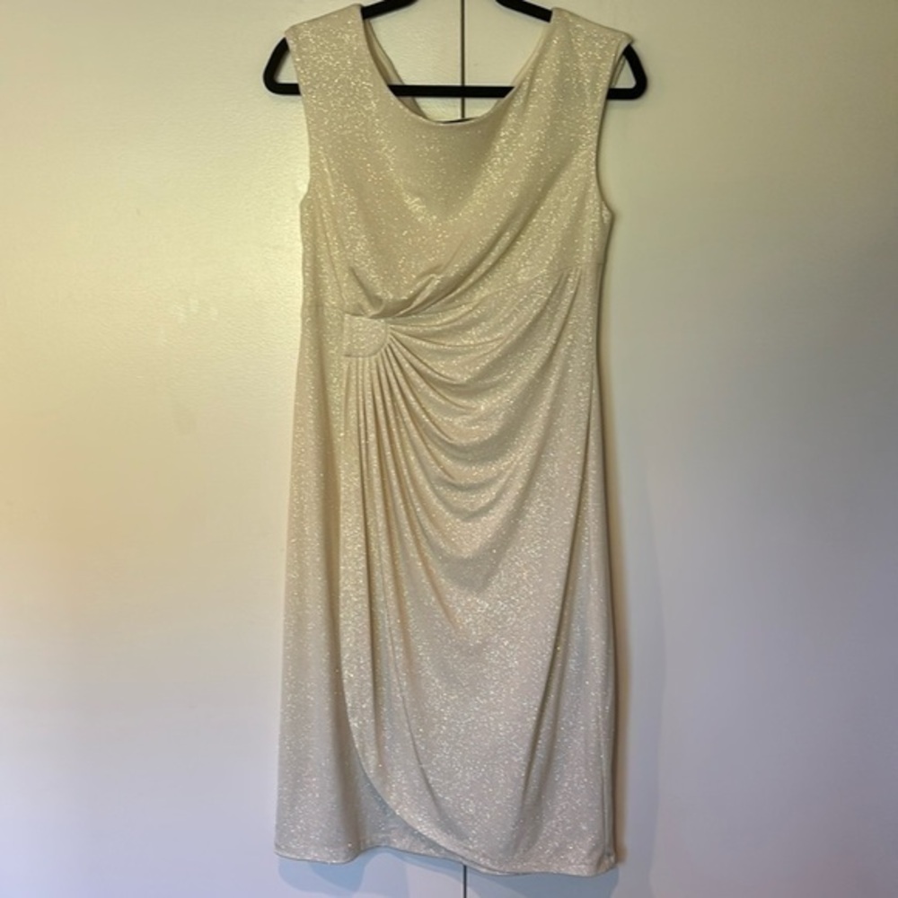 white sparkling faux wrap evening dress